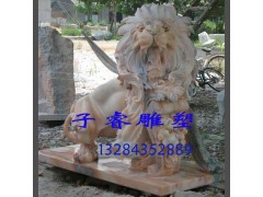 歐式雕塑非洲獅石雕，晚霞紅石材雕