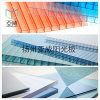 鎮(zhèn)江廠家直供4-20mm透明湖藍(lán)中空隔熱PC陽(yáng)光板雨棚